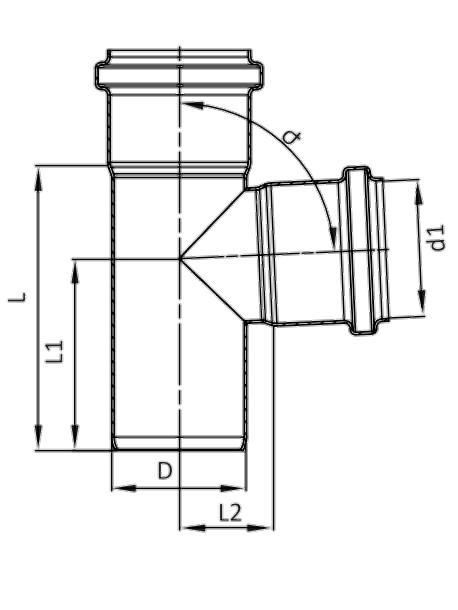 Чертеж тройника 87,5°