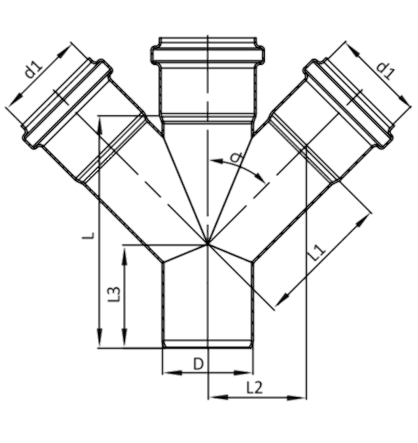 Чертеж тройника 45°